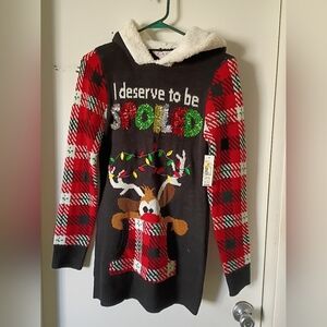 No Boundaries Festive Reindeer Hoodie - Red, Green, Black Size S- NWT